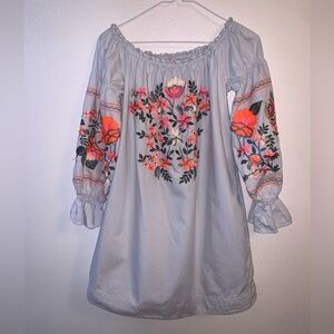 Free People Off Shoulder Embroidered Dress Pockets Size XS
